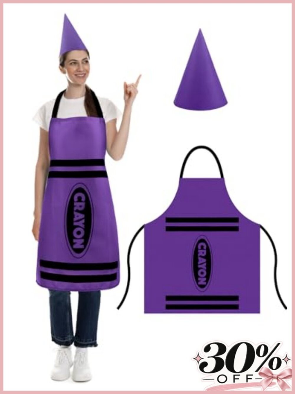 Adult Crayon Costume Set with Apron and Cone Hat Halloween Party Felt Cotton